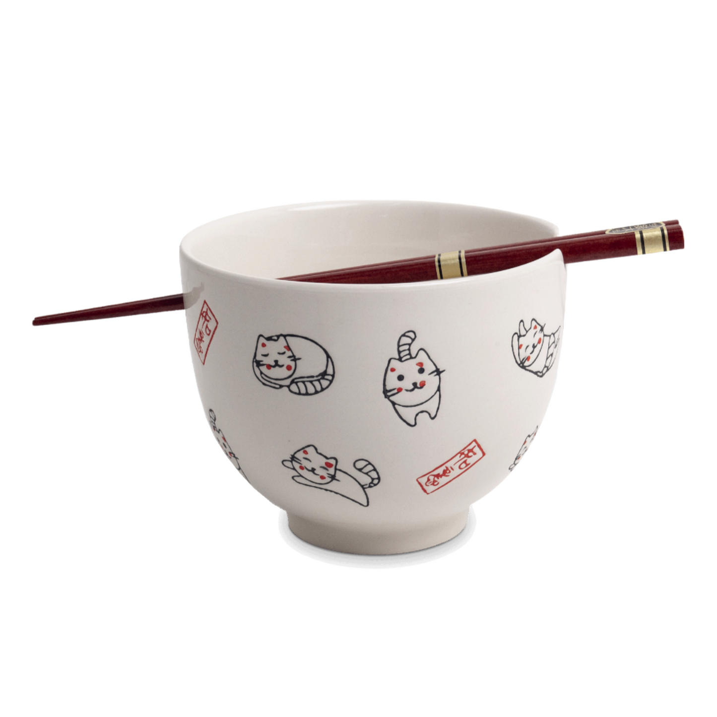Soba bowl, with chopsticks, happy cat D13 cm | H10 cm