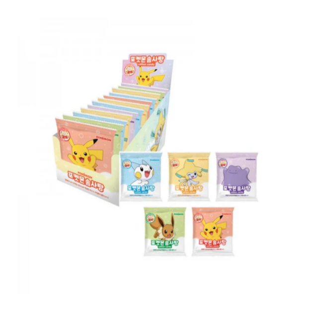 Display of small packets with cartoon characters on a white background