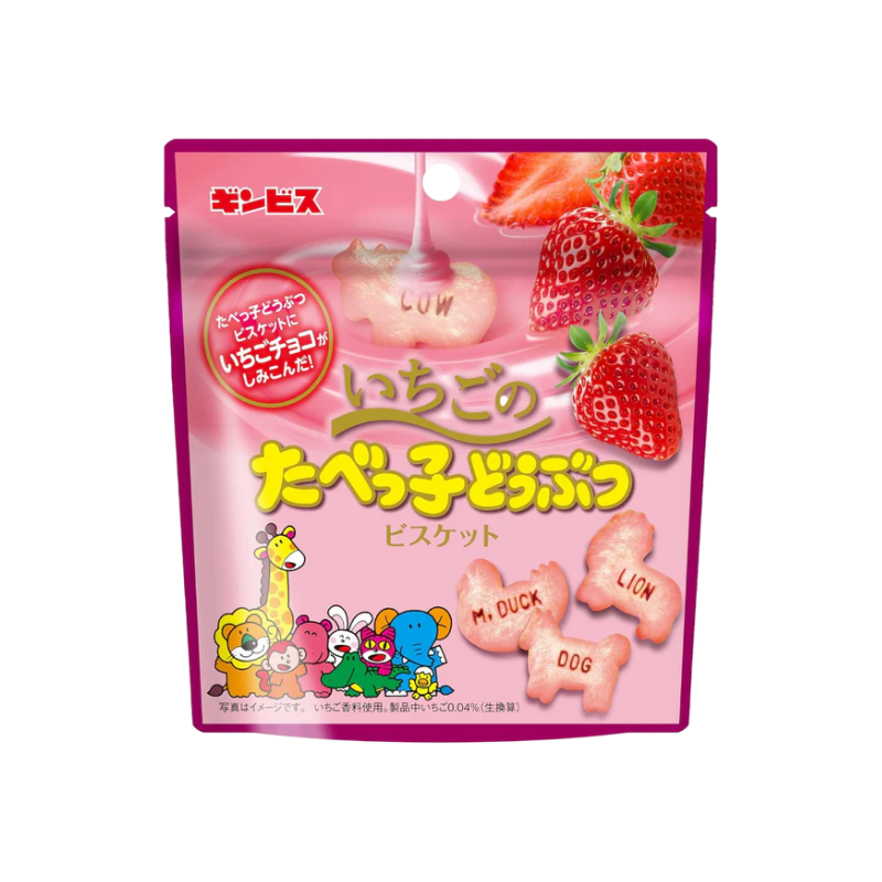 Ginbis Tabekko animal biscuit strawberry 40g / mansikkakeksi
