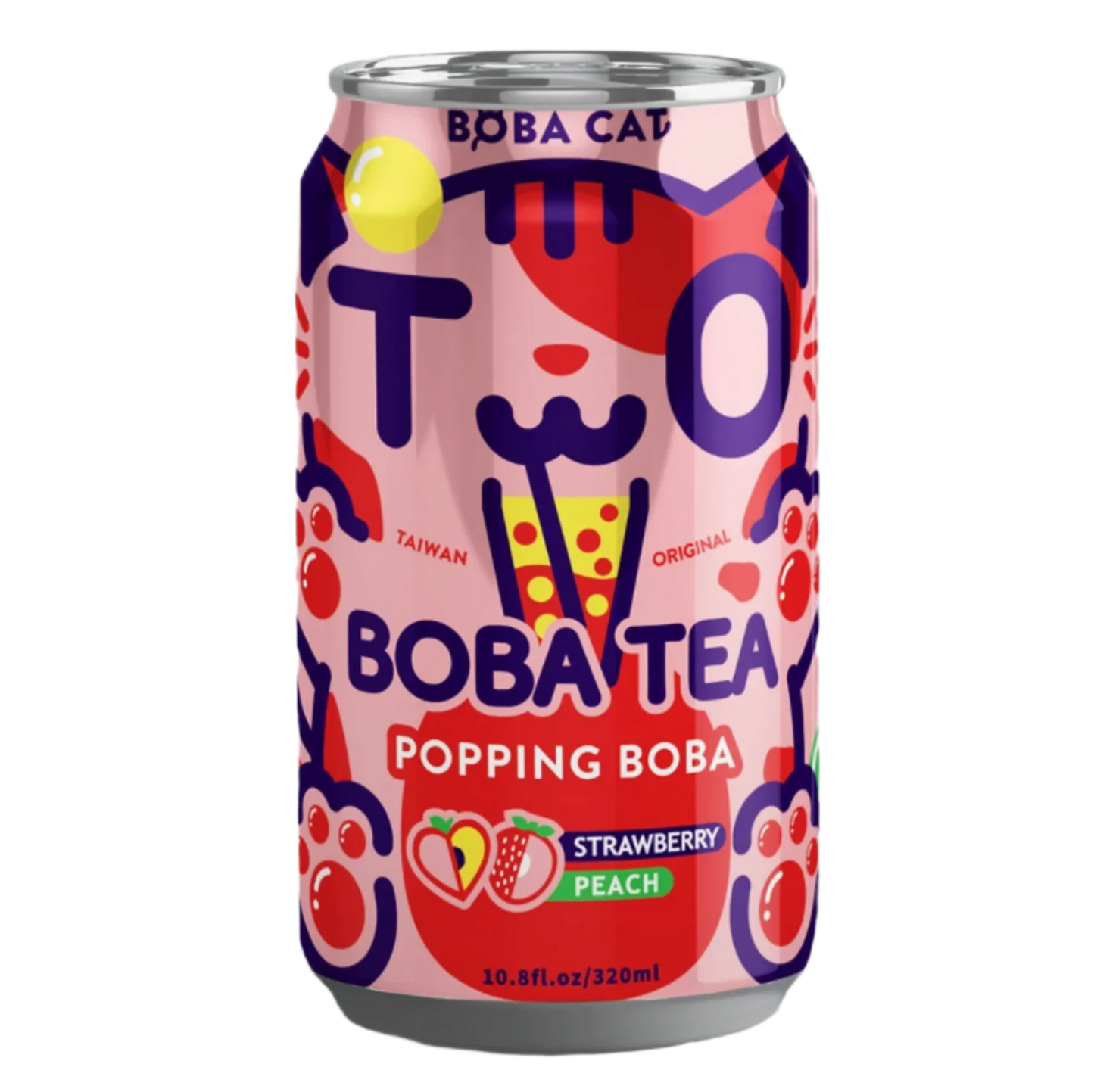 Boba Cat popping boba tea peach strawberry 320ml
