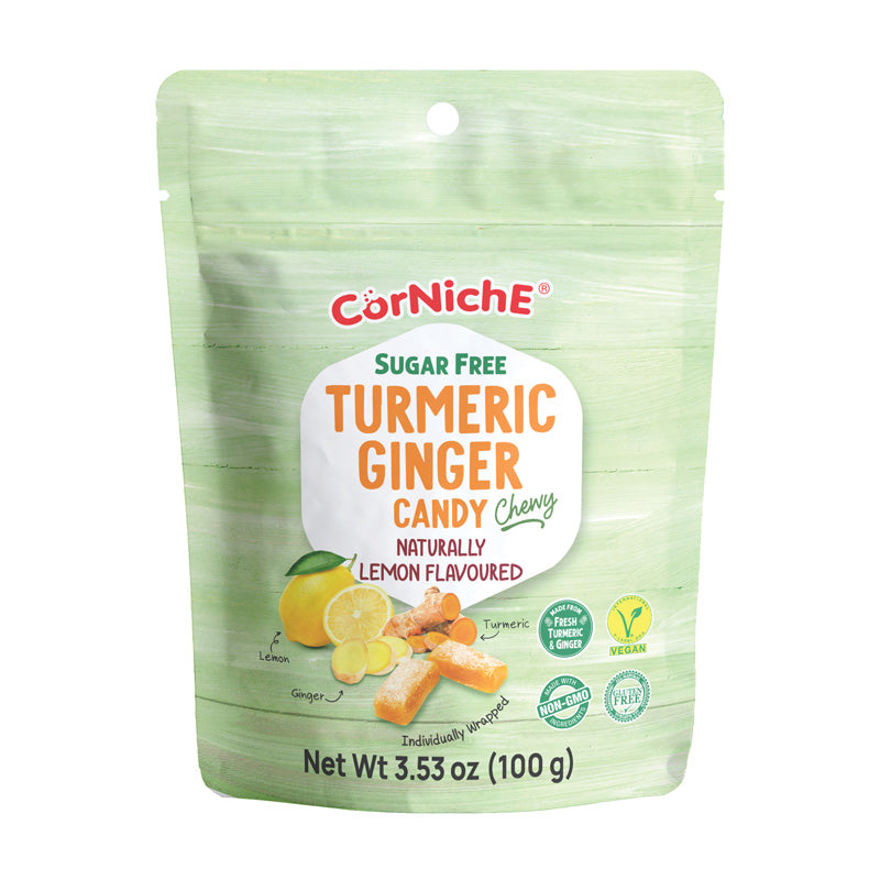 Corniche turmeric ginger chewy candy lemon flavor 100g / kurkuma-inkiväärikarkki sitruunan maku
