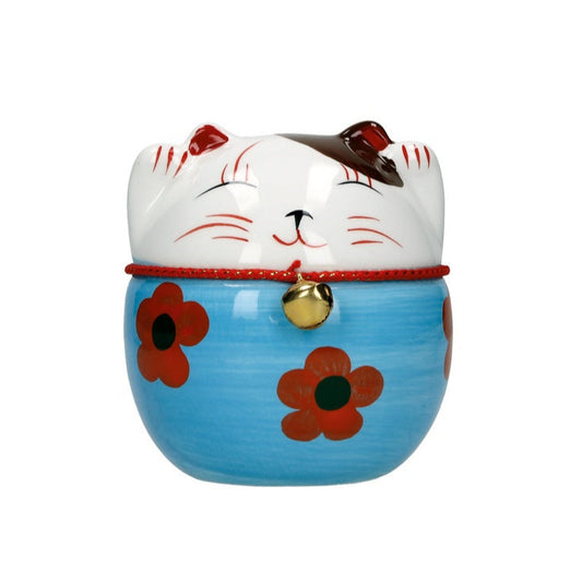 Plutus cat ceramic hand painted blue 10x10x11cm
