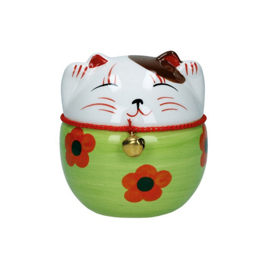 Plutus cat ceramic hand painted green 10x10x11cm