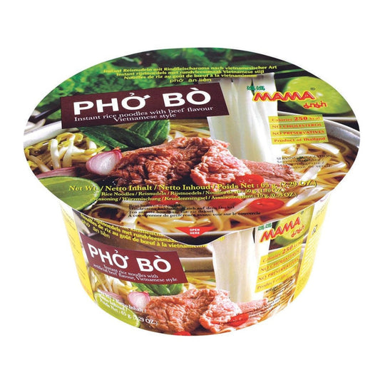 Mama Pho Bo instant rice noodles beef flavor in bowl 65g