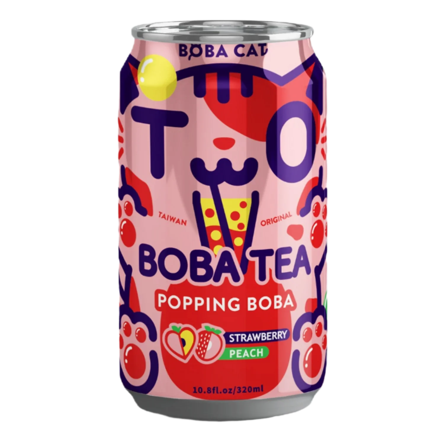 Boba Cat popping boba tea peach strawberry 320ml