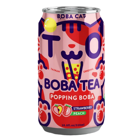 Boba Cat popping boba tea peach strawberry 320ml