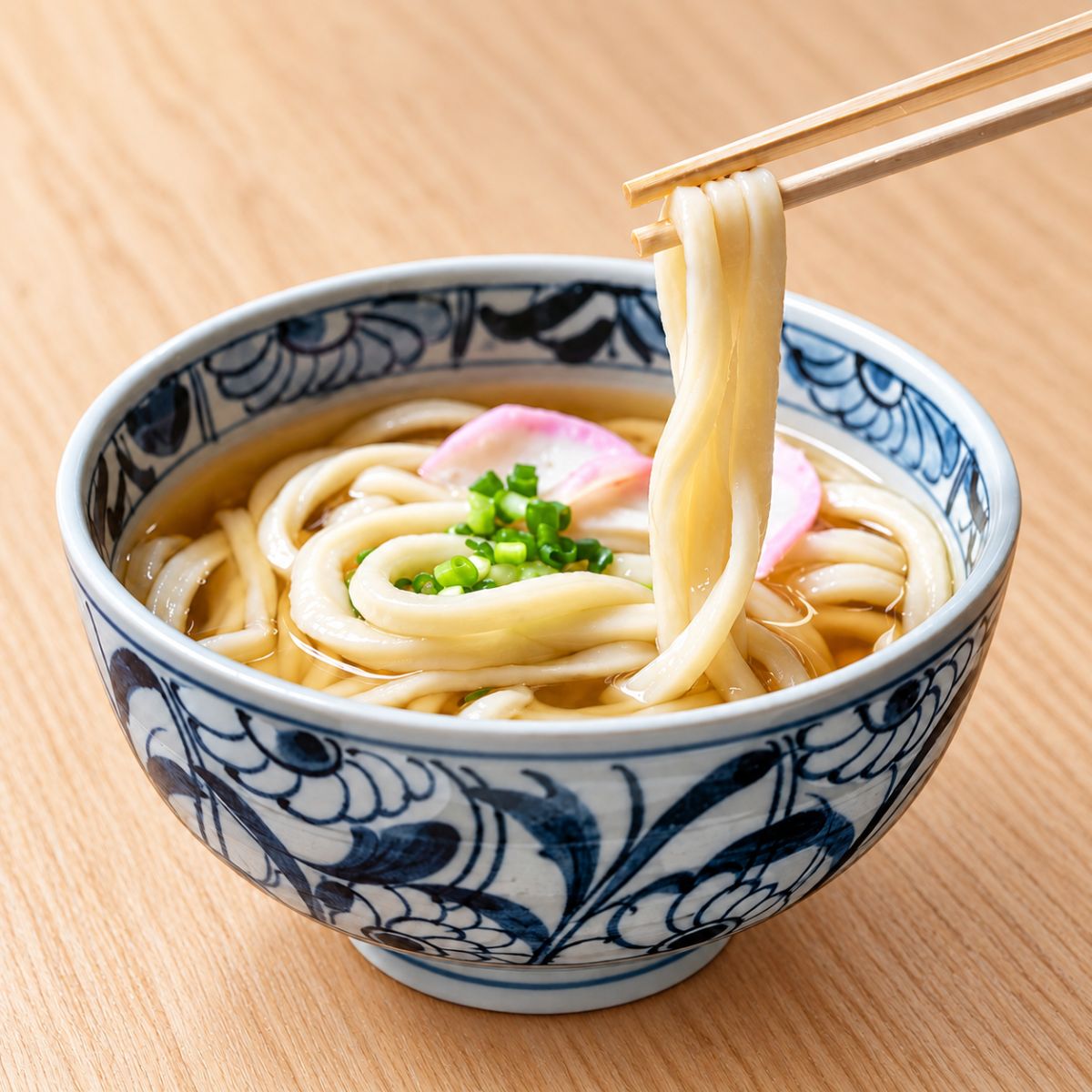 Japanese udon with soup in bowl