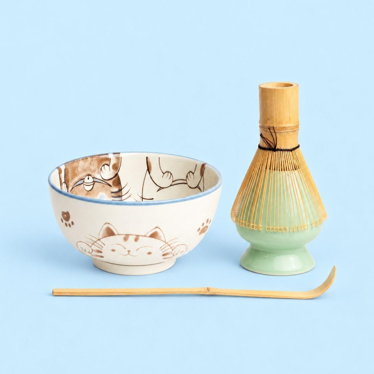 Matcha set, three cats blue D13 cm | H7 cm
