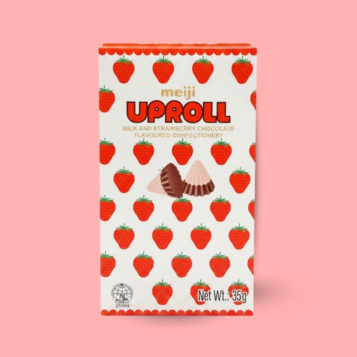 Meiji Uproll milk & strawberry chocolate 35g