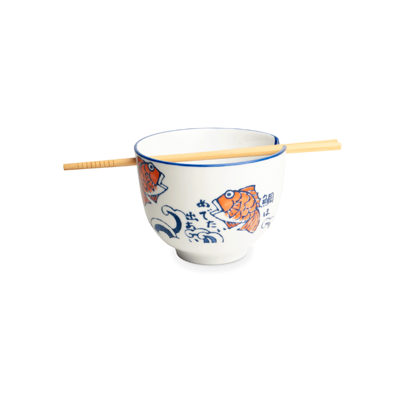 Soba bowl, with chopsticks, fish D13 cm | H10 cm