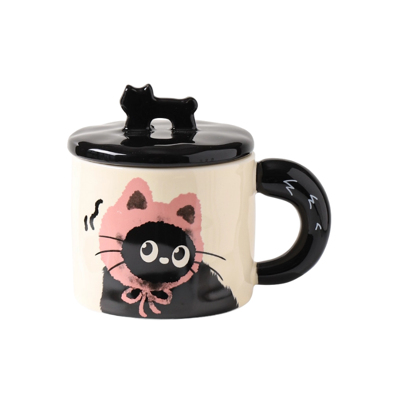 Mug, black cat pink 360ml