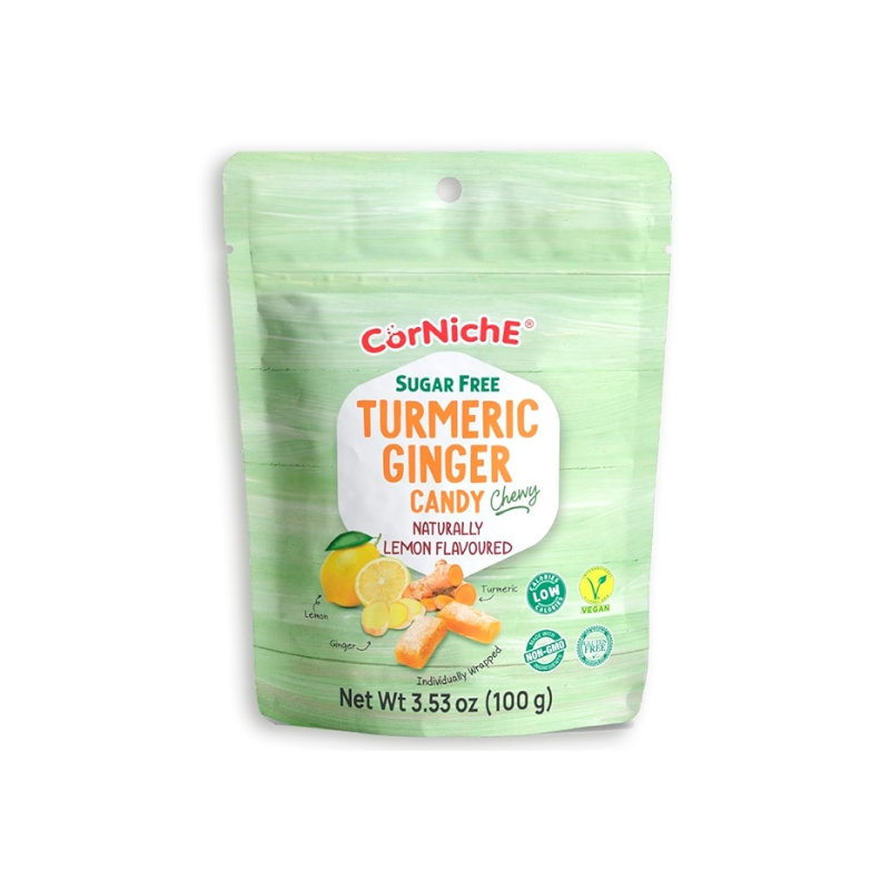 Corniche turmeric ginger chewy candy lemon flavor 100g / kurkuma-inkiväärikarkki sitruunan maku