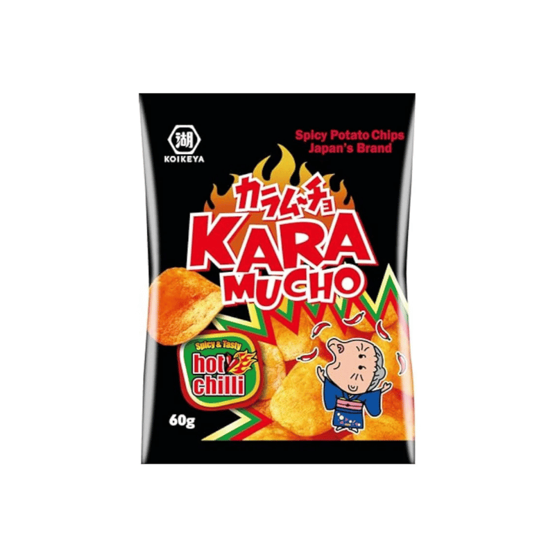 Koikeya karamucho potato chips hot chilli flat cut 60g / perunalastut mausteinen