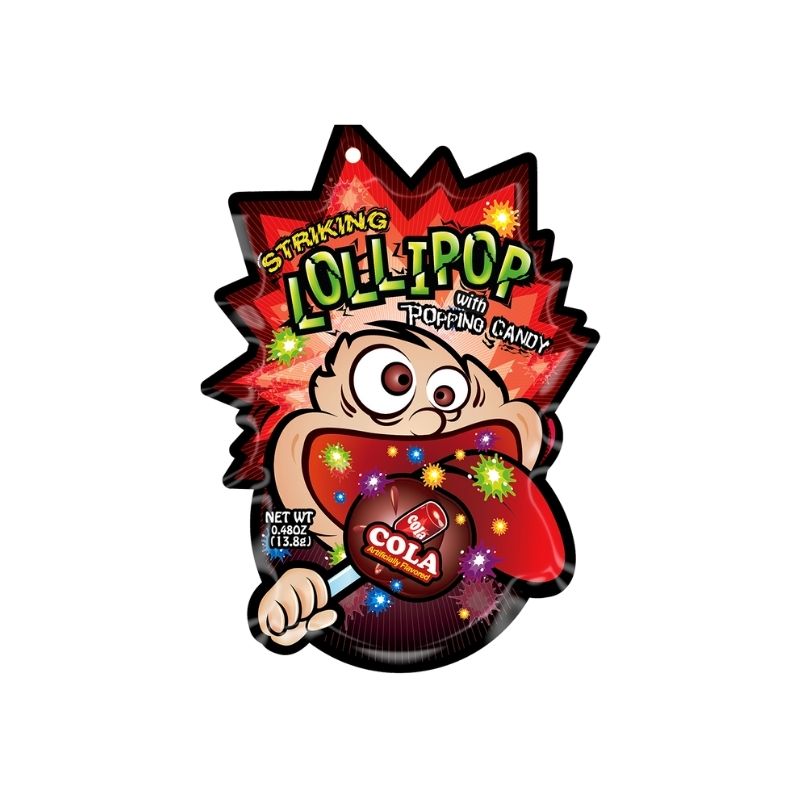 Striking lollipop with popping candy cola flavour 13.8g