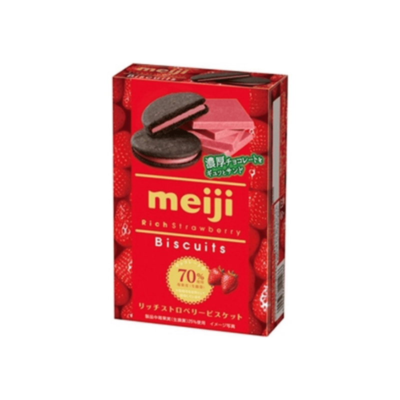 Meiji rich chocolate biscuit sandwich strawberry 96g / suklaakeksi mansikka