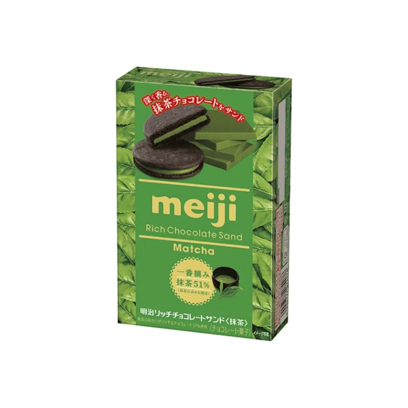 Meiji rich matcha biscuit sandwich matcha chocolate 96g / matcha-keksejä matcha-suklaalla