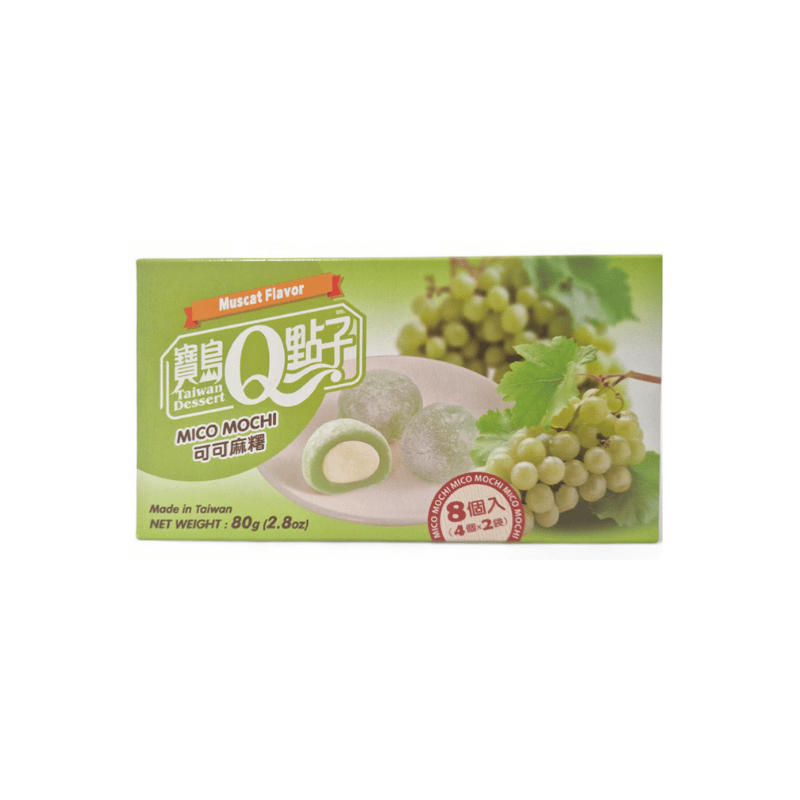 Box of Q Mico Mochi with Muscat flavor on a white background