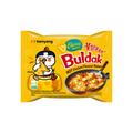 Yellow package of Samyang Buldak Cheese hot chicken flavor ramen 140g on white background