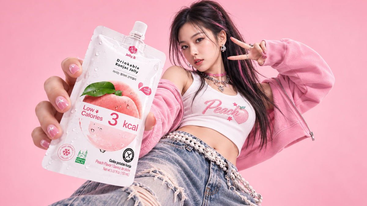 Y2K girl with konjac jelly peach flavor
