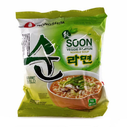 Nongshim Soon Veggie Ramyun instant noodle soup 112g / kasvis-pikanuudelikeitto